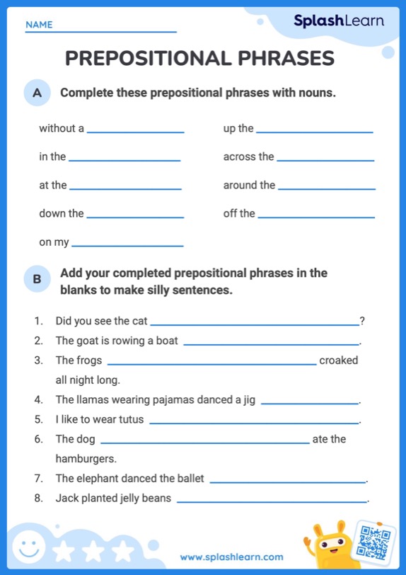 Preposition Worksheets 4th Grade
