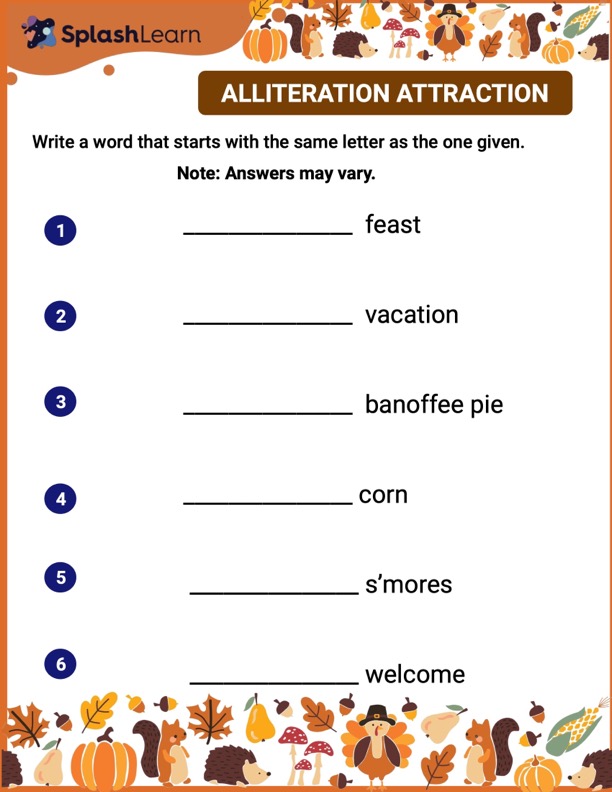 Alliteration Attraction Printable Vocabulary Worksheet