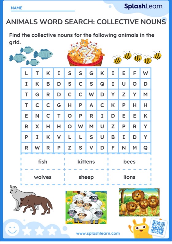 Animals Word Search Collective Nouns Printable ELA Worksheet