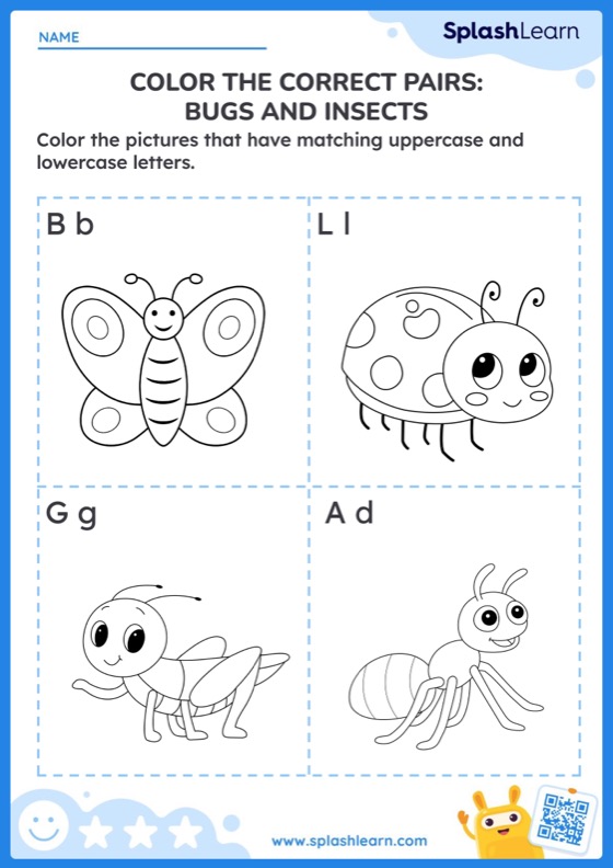 Color The Correct Pairs Bugs And Insects Printable ELA Worksheet