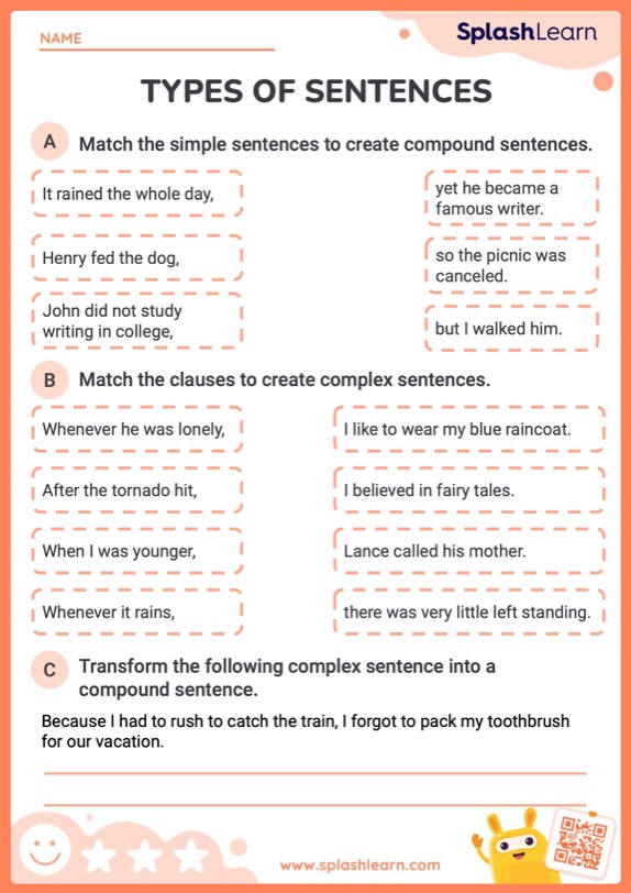 Types Of Sentences Worksheets Free Printable SplashLearn