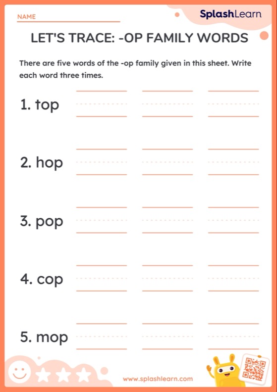 Let s Trace op Family Words Printable ELA Worksheet