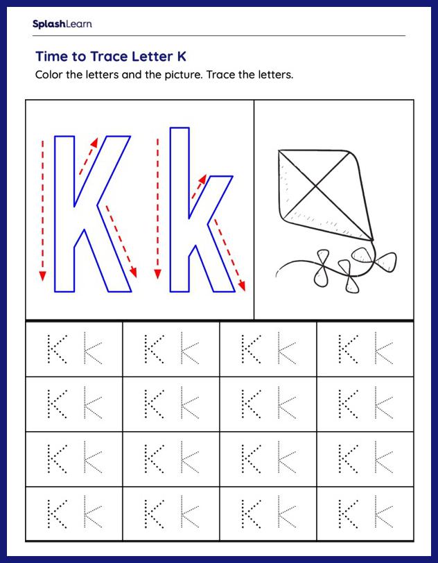 Time to Trace Letter K - ELA Worksheets - SplashLearn