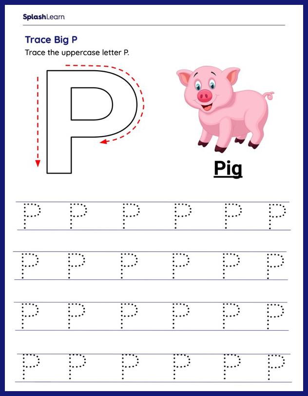 Trace the Uppercase P - ELA Worksheets - SplashLearn