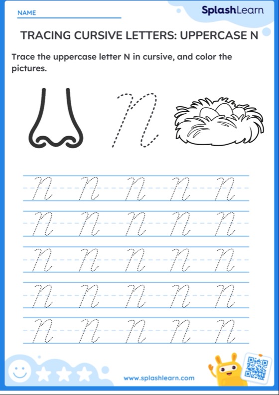 Tracing Cursive Letters Uppercase N Printable ELA Worksheet Tracing Cursive Letters Uppercase N Printable ELA Worksheet