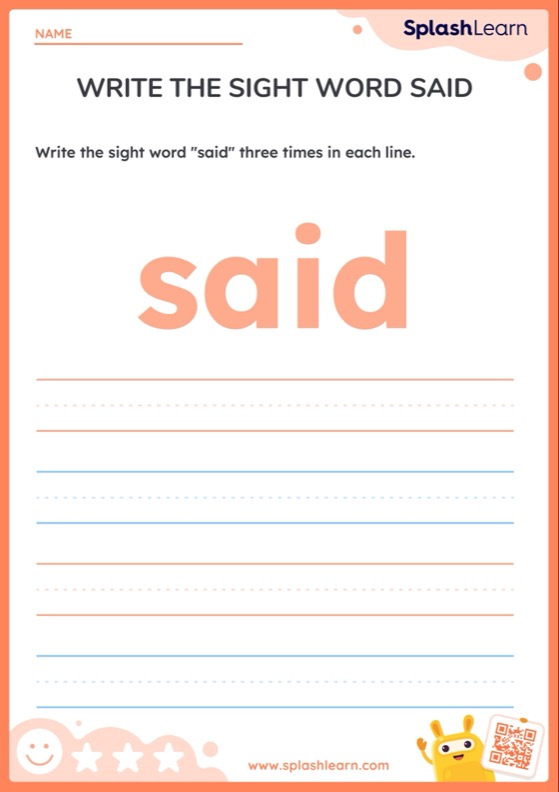 Write The Sight Word Said Printable ELA Worksheet