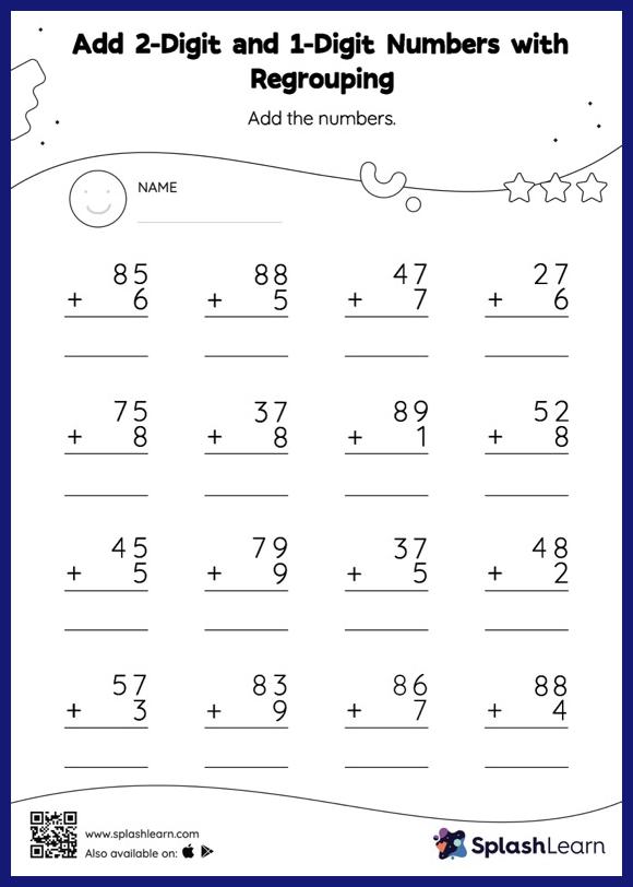 Addition With Regrouping Worksheets for 1st Graders Online - SplashLearn