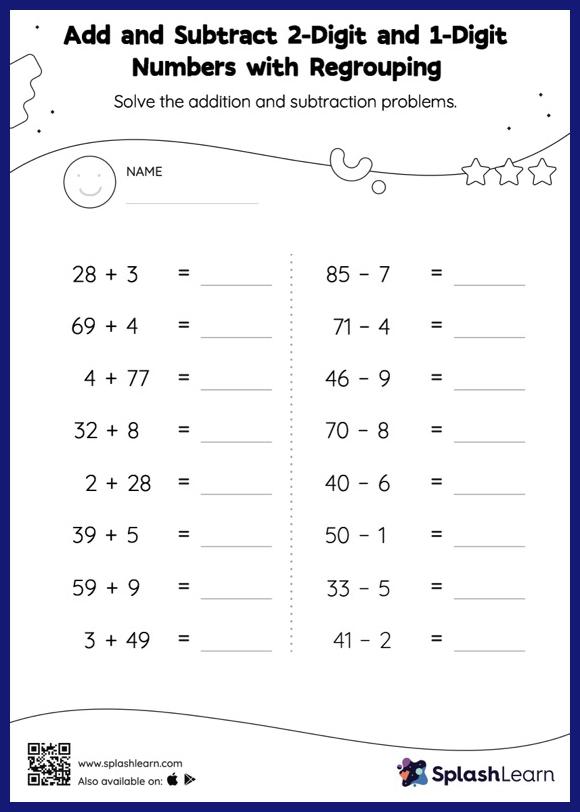 Add within 100 with Regrouping Worksheets for 1st Graders Online -  SplashLearn