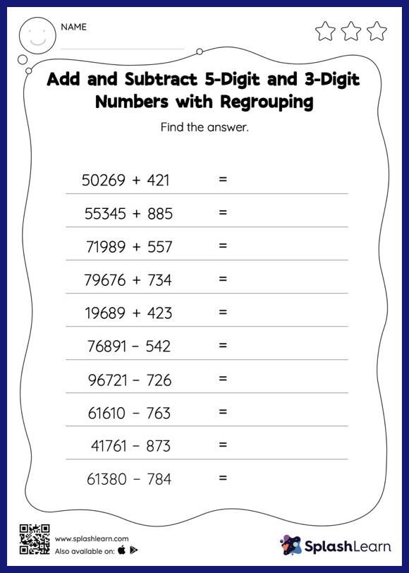 Subtraction Within 100000 Worksheets For 4th Graders Online SplashLearn