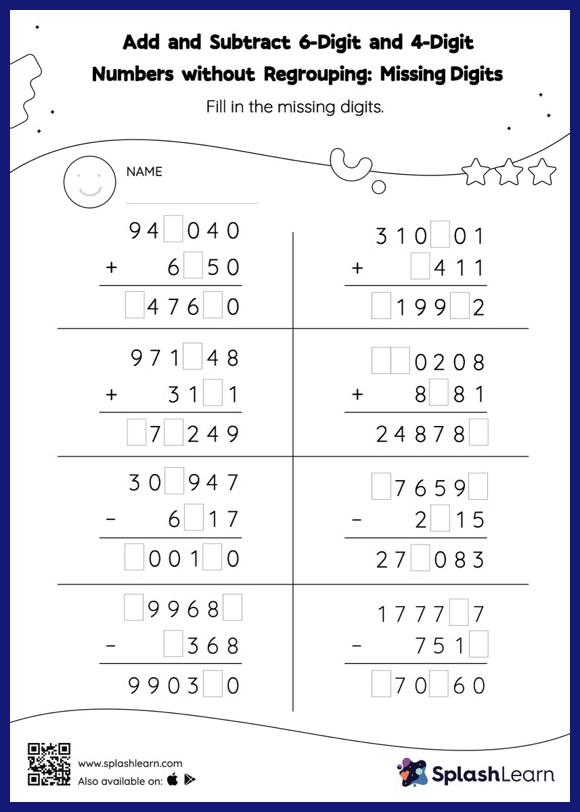Addition Within 1000000 Worksheets For Kids Online SplashLearn