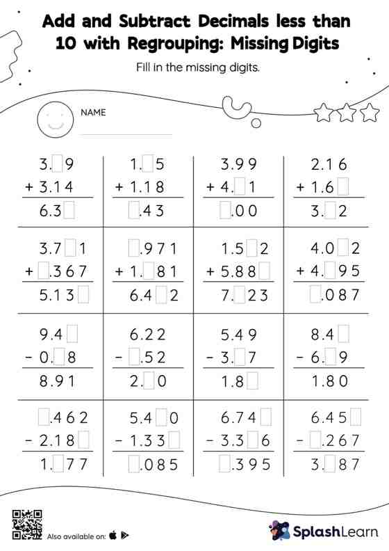 Subtract decimals with regrouping Worksheets for 5th Graders Online -  SplashLearn | Page 4