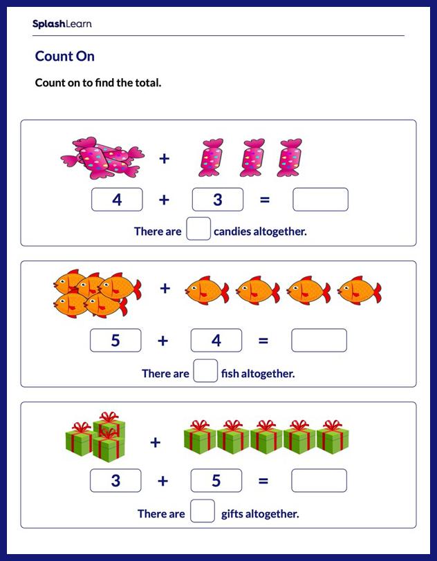 Add by Counting On Objects - Math Worksheets - SplashLearn