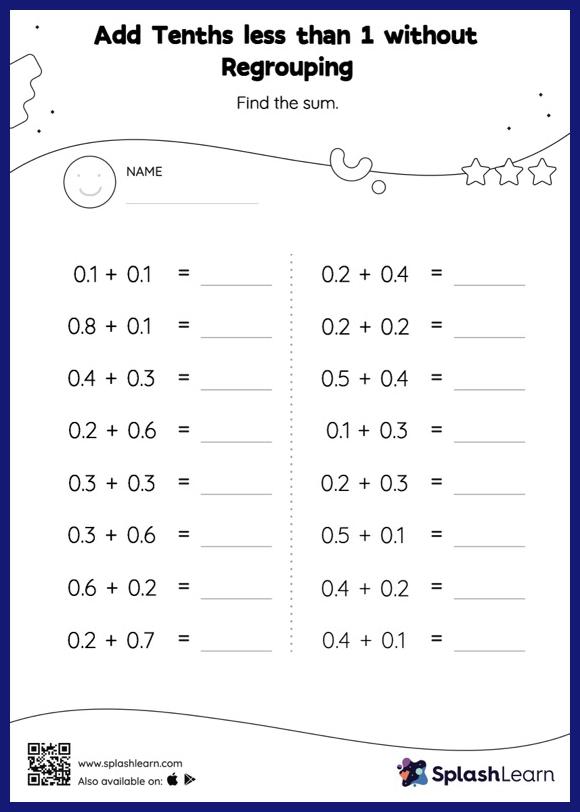 Add tenths and hundredths Worksheets for Kids Online - SplashLearn