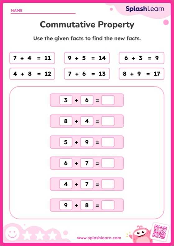 Add the Numbers Using Commutative Property of Addition - Worksheet