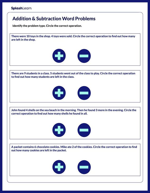 Choose the Correct Operation— Add or Subtract Worksheet