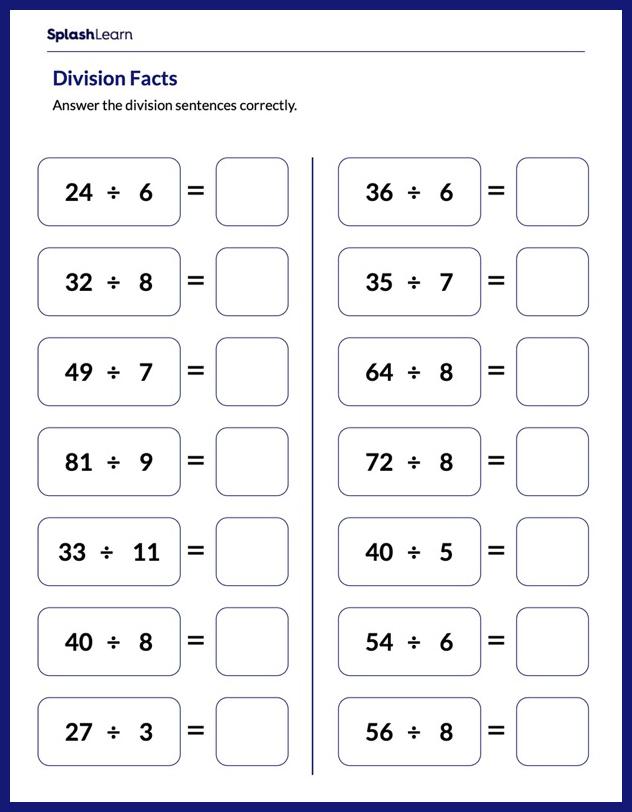 Complete the Division Facts Worksheet