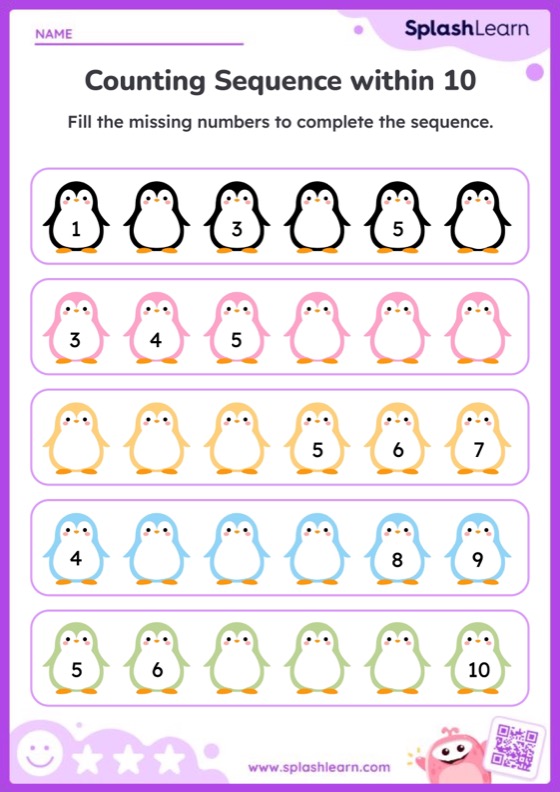 Counting Sequence Within 10 With Penguins Printable Math Worksheet Counting Sequence Within 10 With Penguins Printable Math Worksheet