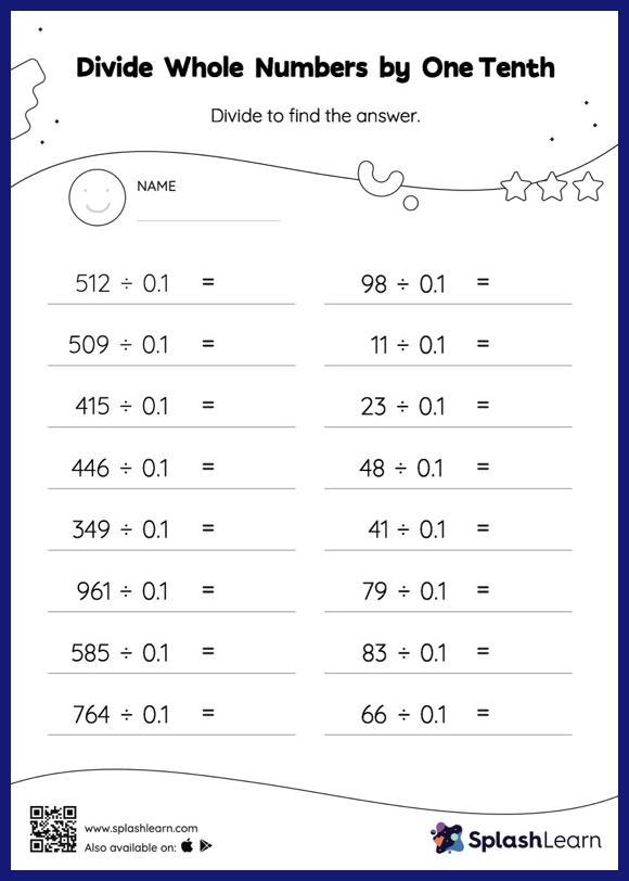 Divide Whole Numbers By Decimals Worksheets For Kids Online SplashLearn