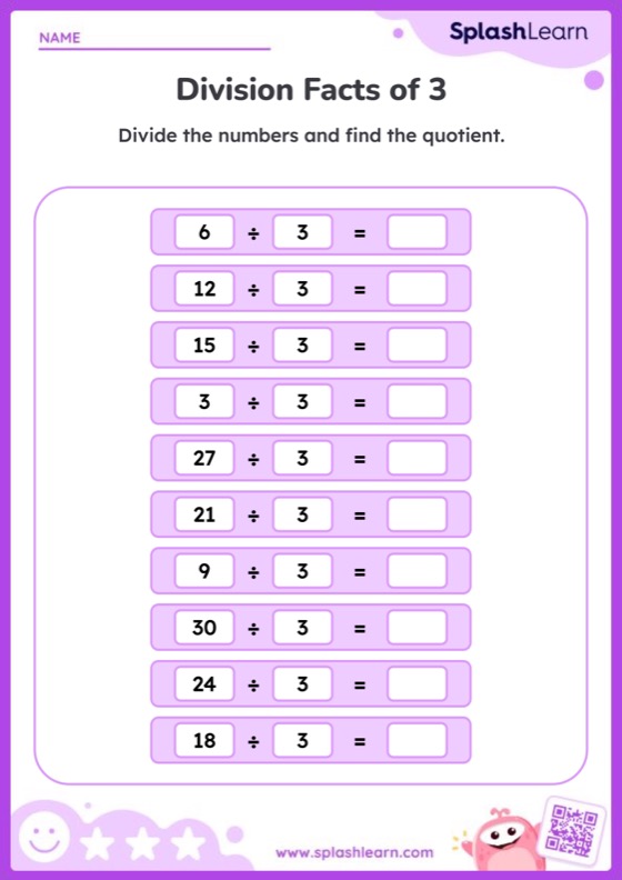 Division by 3 within 30 - Worksheet