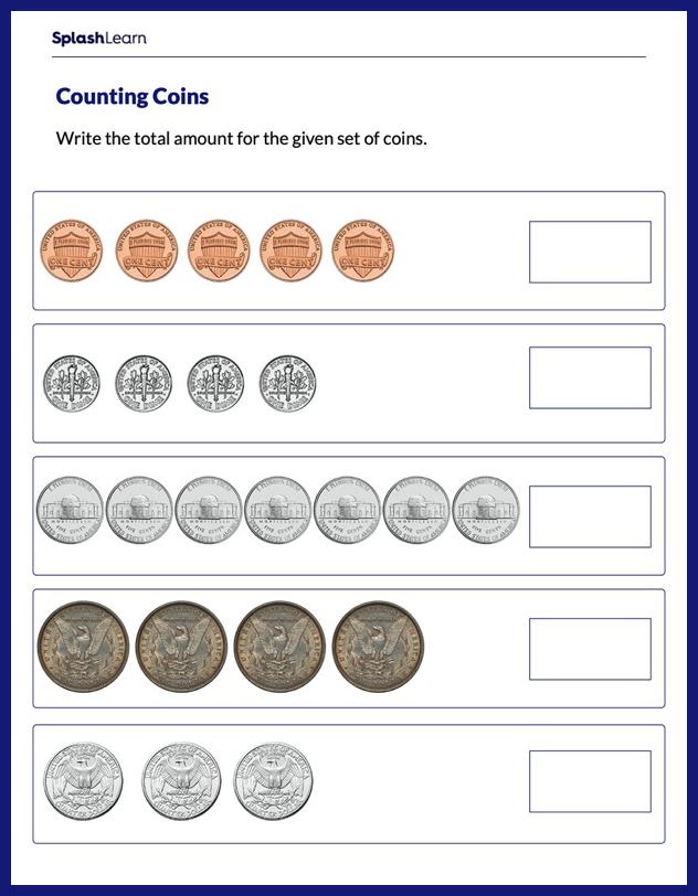 Guess the Amount Using Same Types of Coins - Math Worksheets - SplashLearn