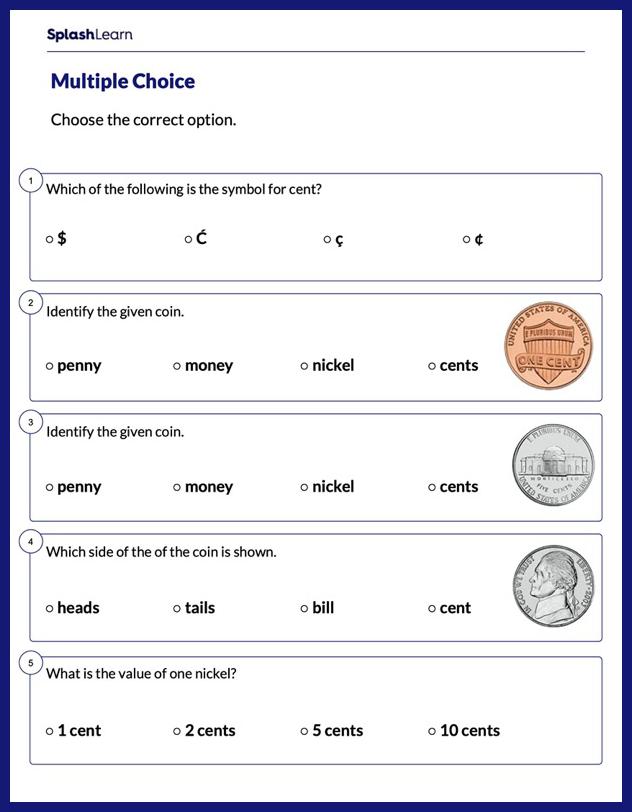 Identify Coins & Values - Math Worksheets - SplashLearn