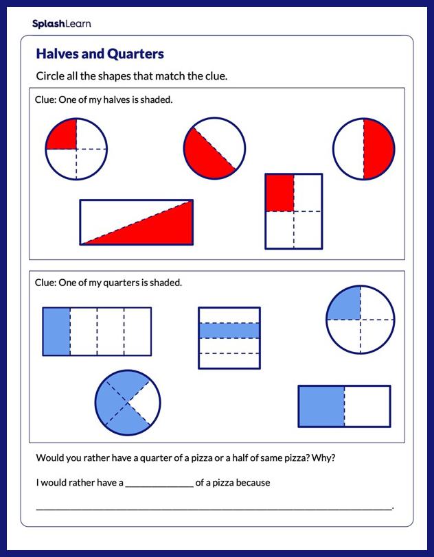 Identify Halves And Quarters Math Worksheets SplashLearn