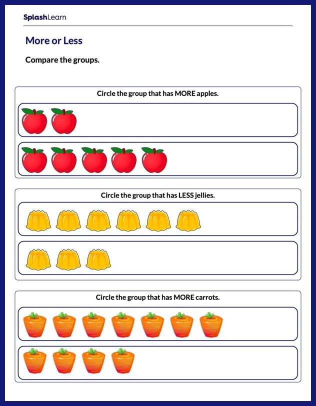 Identify More or Less - Math Worksheets - SplashLearn