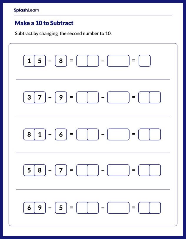 Make 10 to Subtract - Math Worksheets - SplashLearn