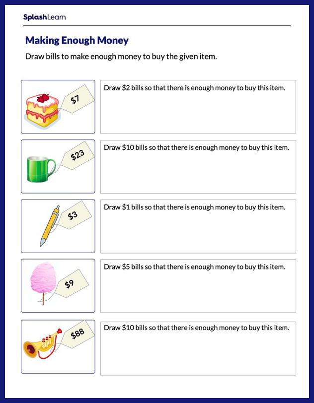 Make Enough Money - Math Worksheets - SplashLearn