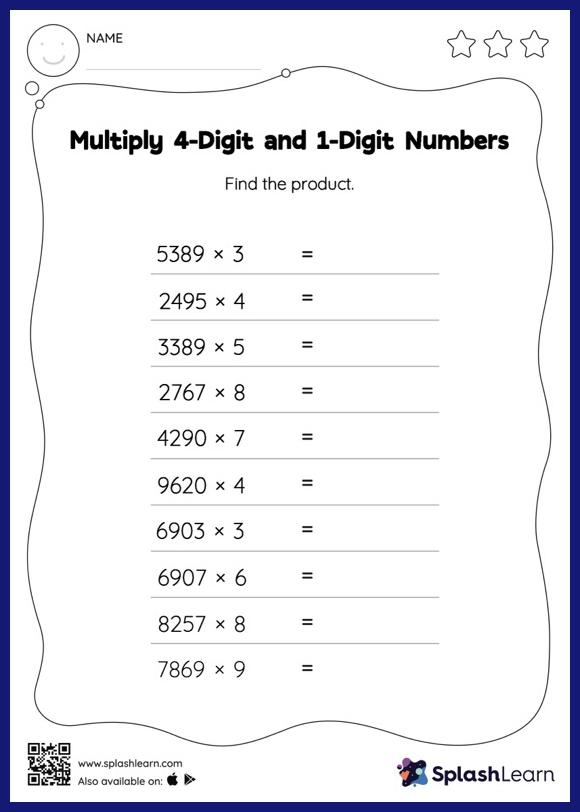 Multiply 4-Digit and 1-Digit Numbers: Horizontal Multiplication - Math  Worksheets - SplashLearn