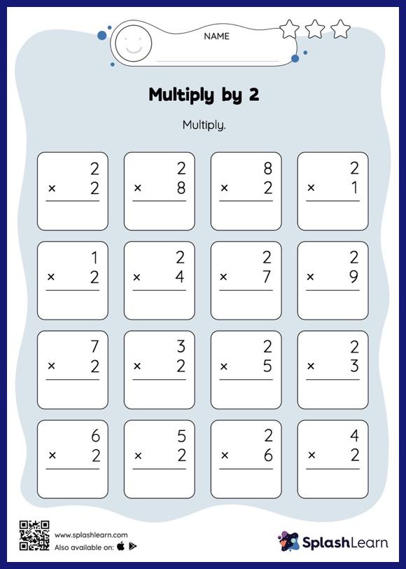 Multiply by 2: Vertical Multiplication - Math Worksheets - SplashLearn