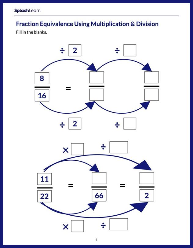 Multiply or Divide to Create Equivalent Fractions - Math Worksheets -  SplashLearn