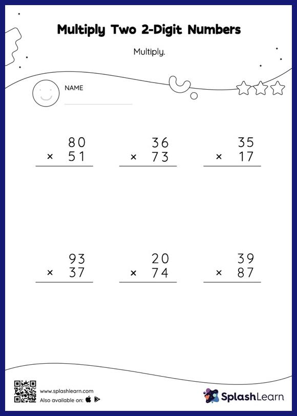 Multiply Two 2-Digit Numbers: Vertical Multiplication - Math Worksheets -  SplashLearn