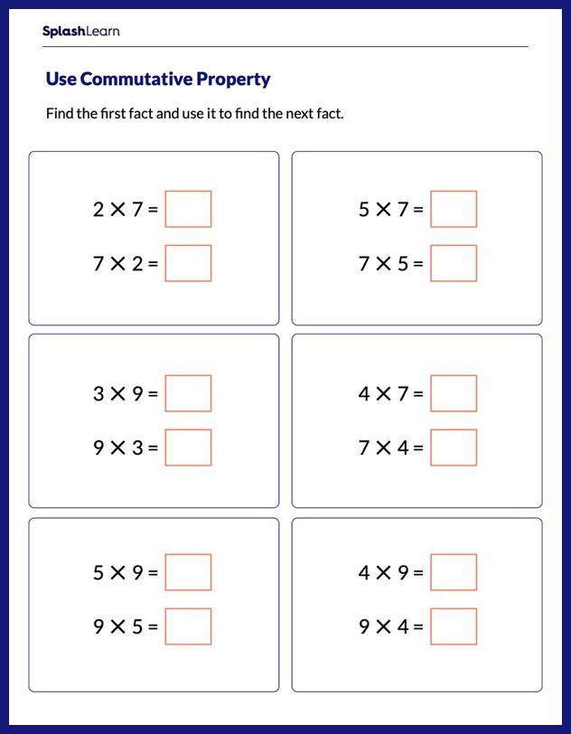 Multiply Using Commutative Property - Math Worksheets - SplashLearn