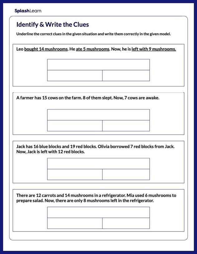 Represent Given Situation into a Bar Model Worksheet