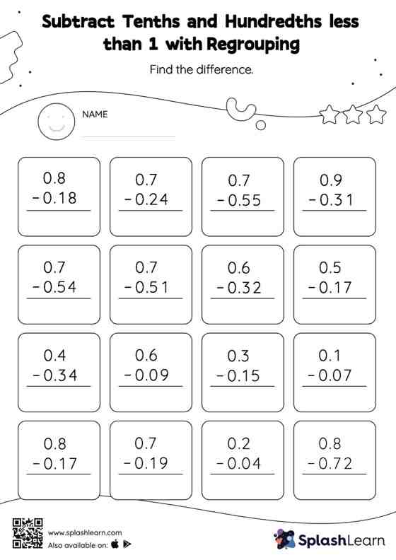 Subtract Decimals With Regrouping Worksheets For Kids Online SplashLearn