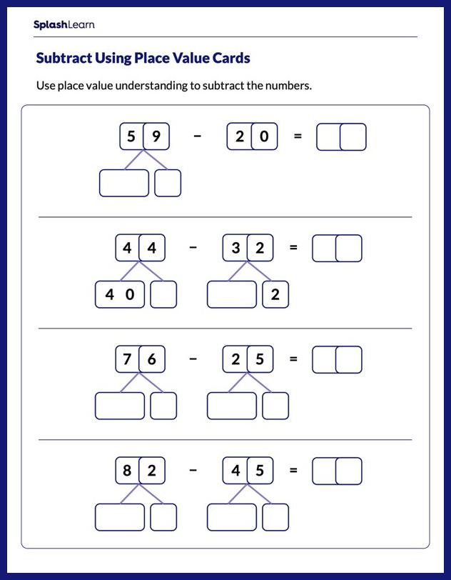 Subtraction Using Place Value Cards - Math Worksheets - SplashLearn