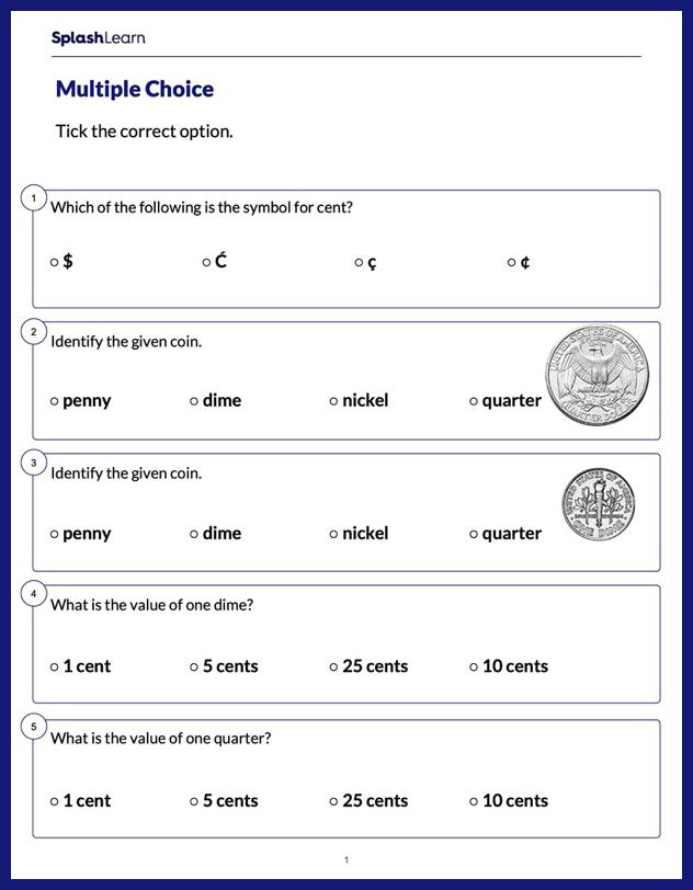 counting money worksheets for 1st graders online splashlearn