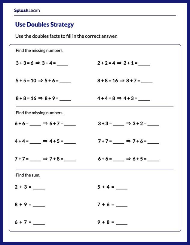 Use Near Doubles Strategy - Math Worksheets - SplashLearn