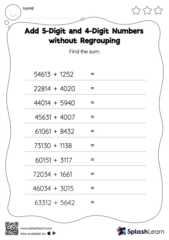 Add 5 Digit And 4 Digit Numbers Without Regrouping Horizontal Addition 