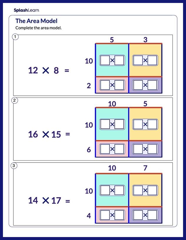 Fill The Area Model Of Multiplication Worksheet