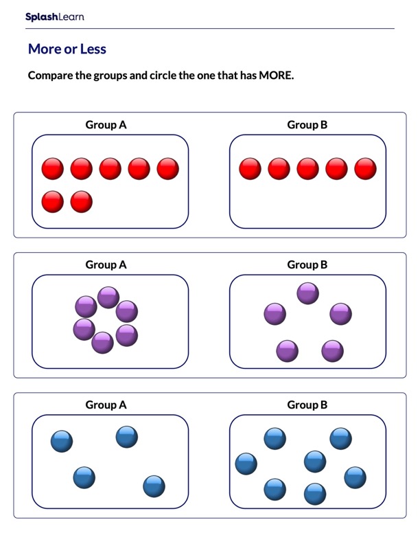 identify the bigger group math worksheets splashlearn