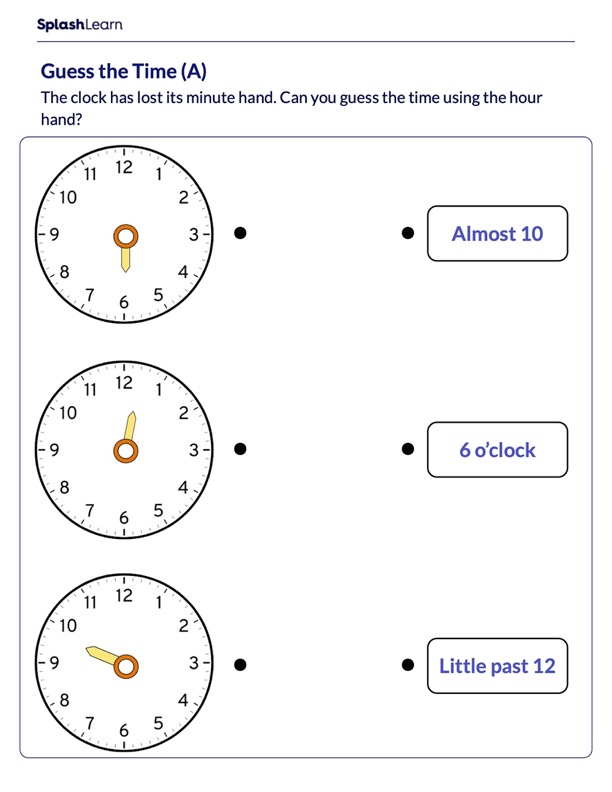 guess the time of the clock math worksheets splashlearn