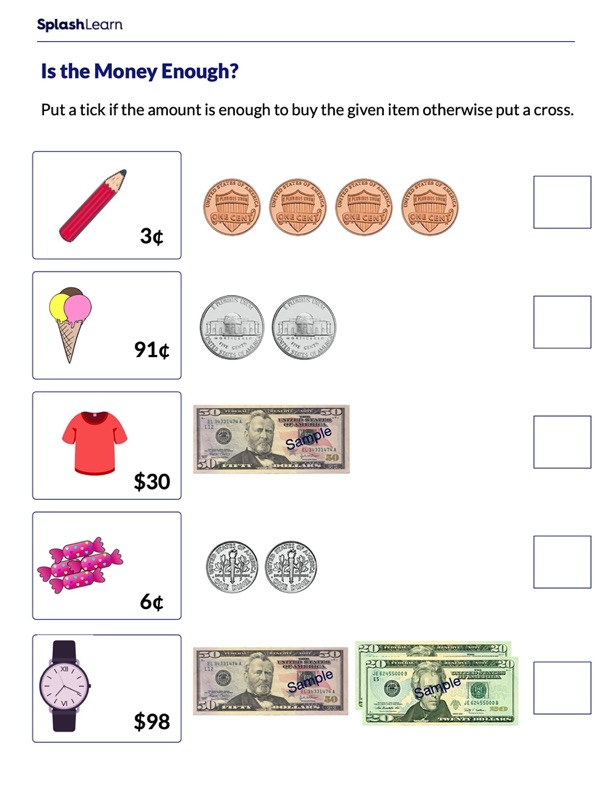 counting money worksheets for 1st graders online splashlearn