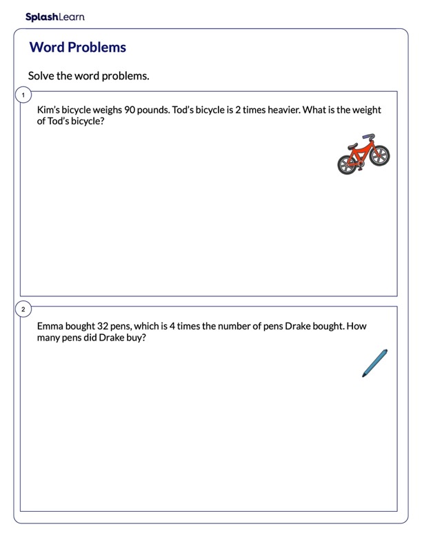 solve the multiplication word problems math worksheets splashlearn