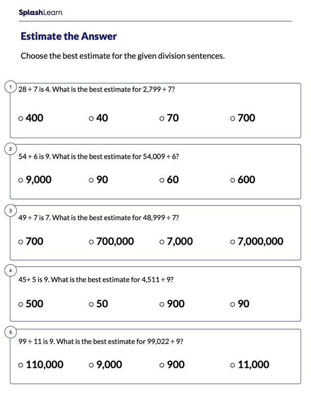 Division Worksheets for 4th Graders Online - SplashLearn